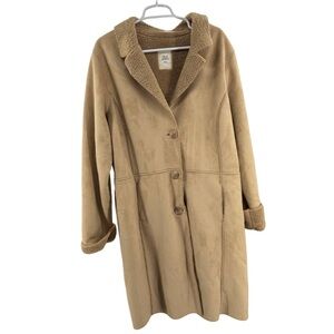 Old Navy Beige Sherpa lined faux suede vintage coat XXL mid length penny lane